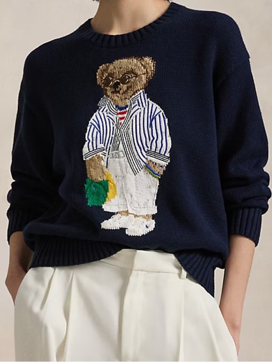 Polo Ralph Lauren Sweaters - Polo by Ralph Lauren Navy Bear-Embroidered Cotton Crewneck Sweater M NWT